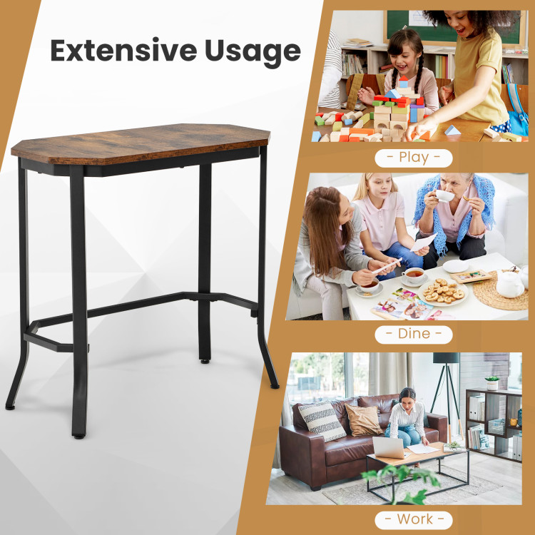 Narrow End Table with Rustic Wood Grain and Stable Steel Frame-Rustic BrownCostway Gallery View 5 of 10